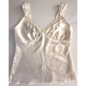 Vintage Y2K Bisou Bisou Womens Satin Babydoll Top Ivory Fairy Indie Size L
